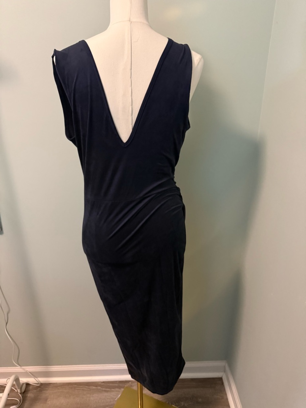 Fashion Nova In Nature Navy Faux Suede Bodycon Midi Dress V-Neck Slit L - Picture 3 of 3